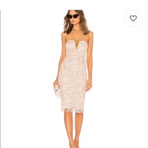 REVOLVE Strapless Cream Tweed Dress